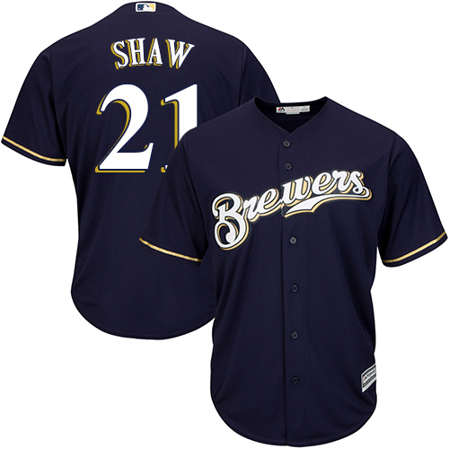 Brewers #21 Travis Shaw Navy blue Cool Base Stitched Youth MLB Jersey - Click Image to Close